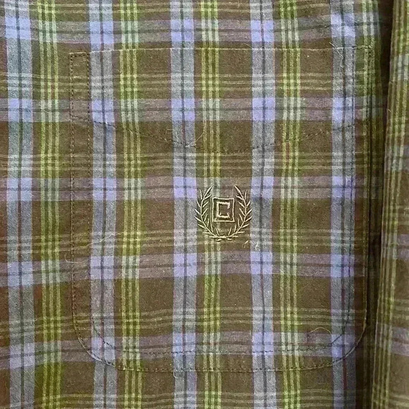 Chaps Men’s Plaid Blue and Green Button Down Easy Care XL - Picture 3 of 10